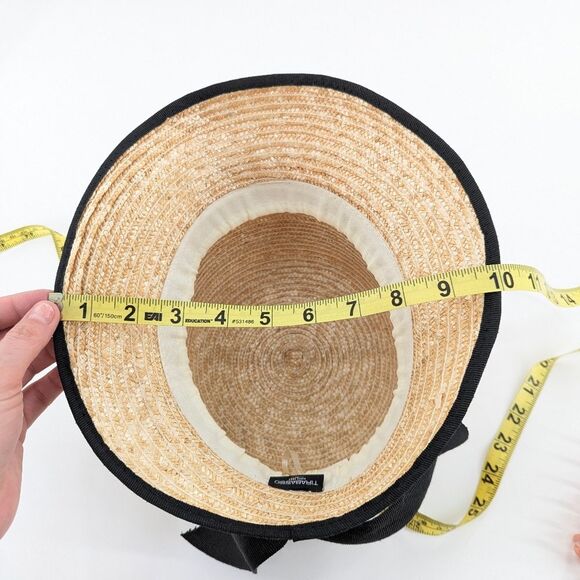 Tirabasso Italian Straw Wicker Black Bow Sun Hat Adjustable Size Small/XS - Picture 7 of 7